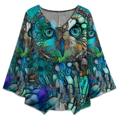 S Owl Glass Art Style - V-neck T-shirt - Owls Matrix LTD
