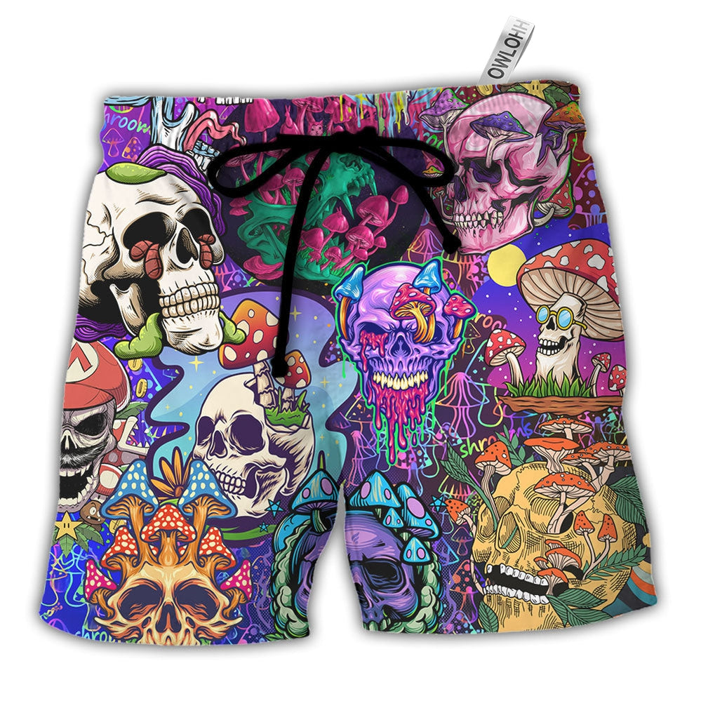 Beach Short / Adults / S Hippie Mushroom And Skull Colorful Art - Beach Short - Owls Matrix LTD