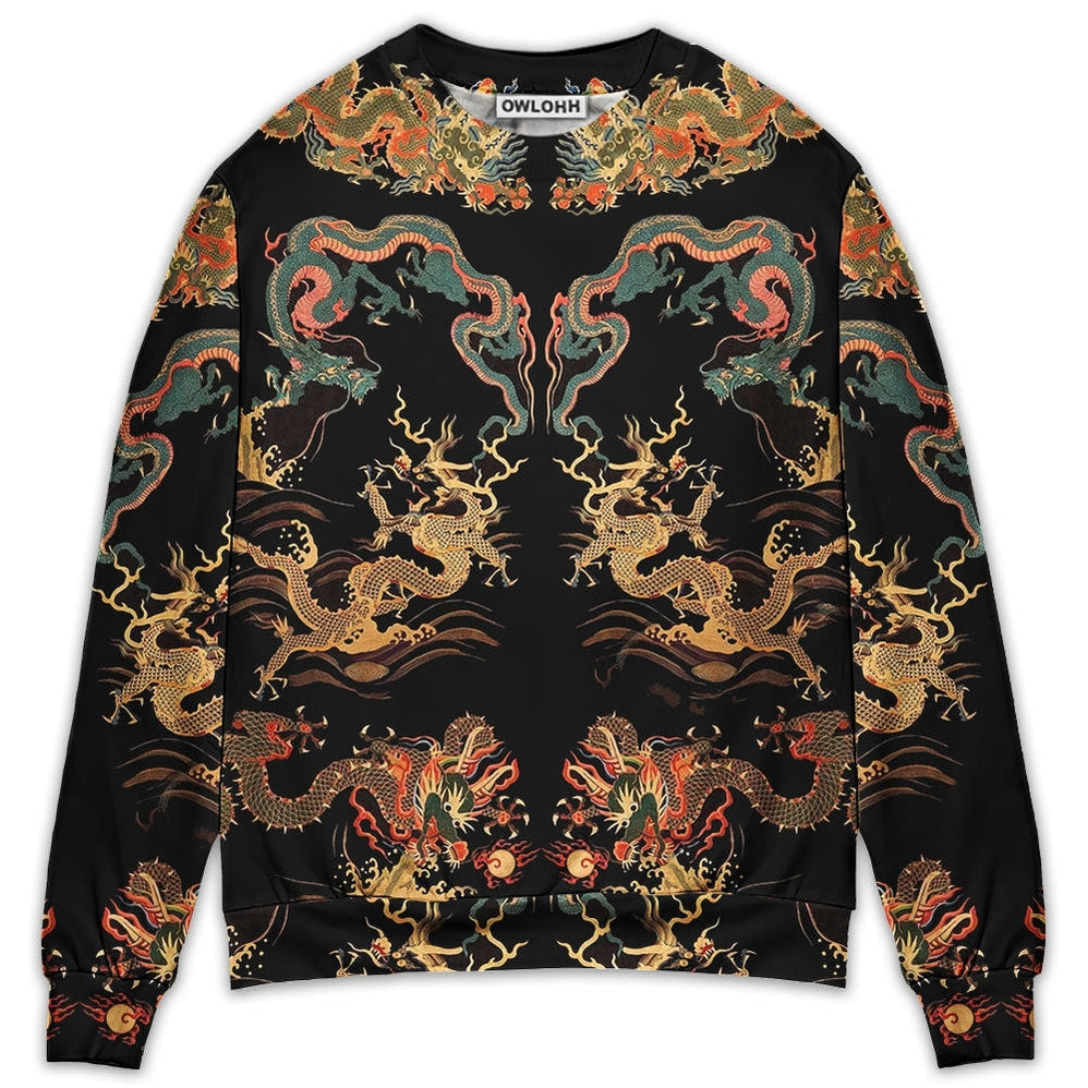 Sweater / S Dragon Chinese Dragon Royal - Sweater - Ugly Christmas Sweaters - Owls Matrix LTD