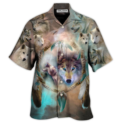 Hawaiian Shirt / Adults / S Native American Wolf Dream Catcher Art Style - Hawaiian Shirt - Owls Matrix LTD
