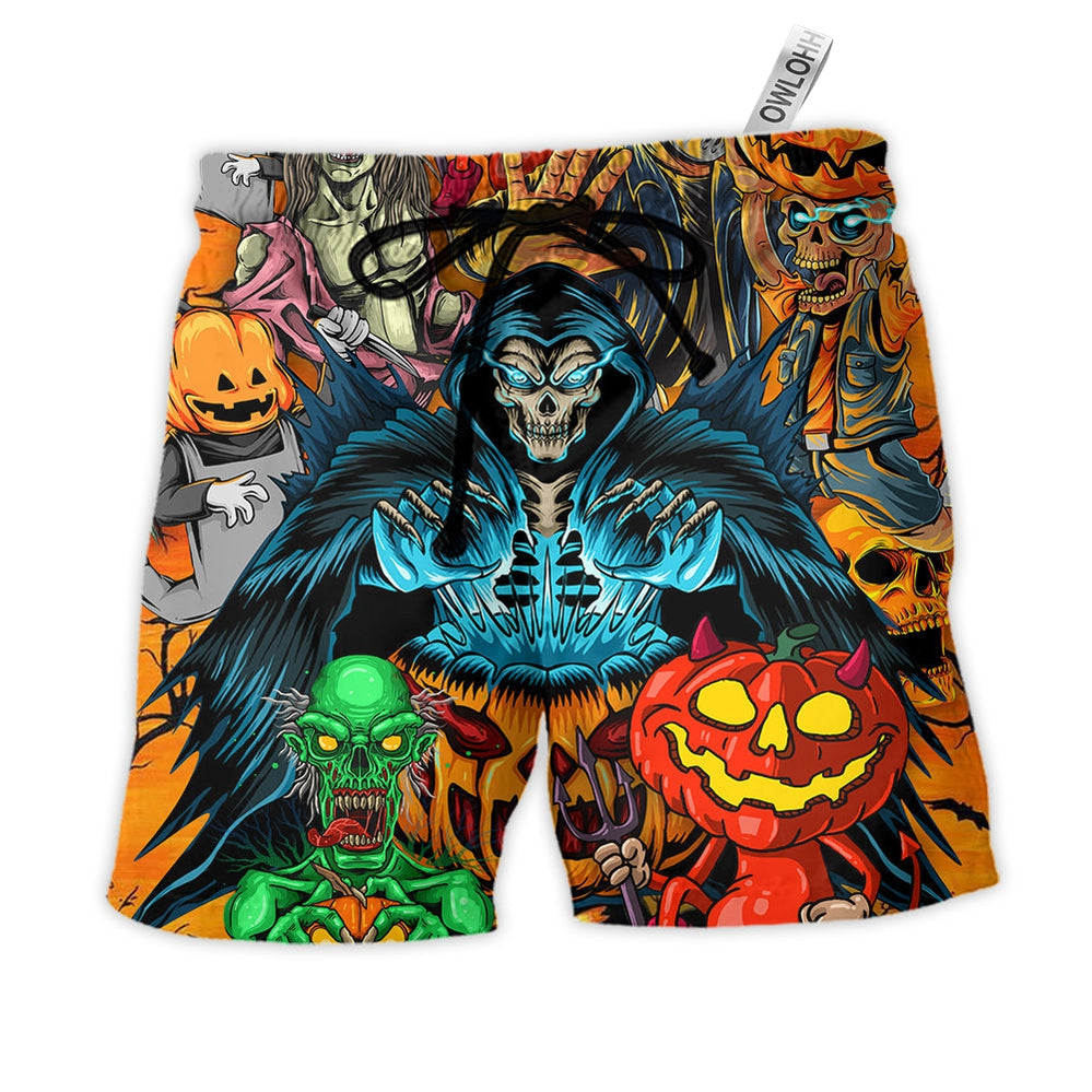 Beach Short / Adults / S Halloween Scary Skull Pumpkin Horror Art Style - Beach Short - Owls Matrix LTD