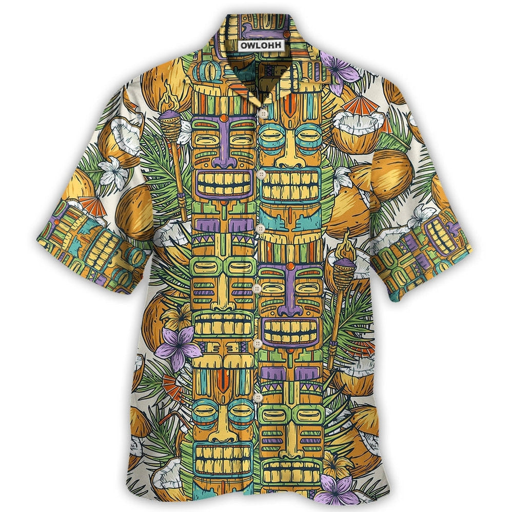 Hawaiian Shirt / Adults / S Tiki Tradition Tribal Mask And Coconut Tropical - Hawaiian Shirt - Owls Matrix LTD