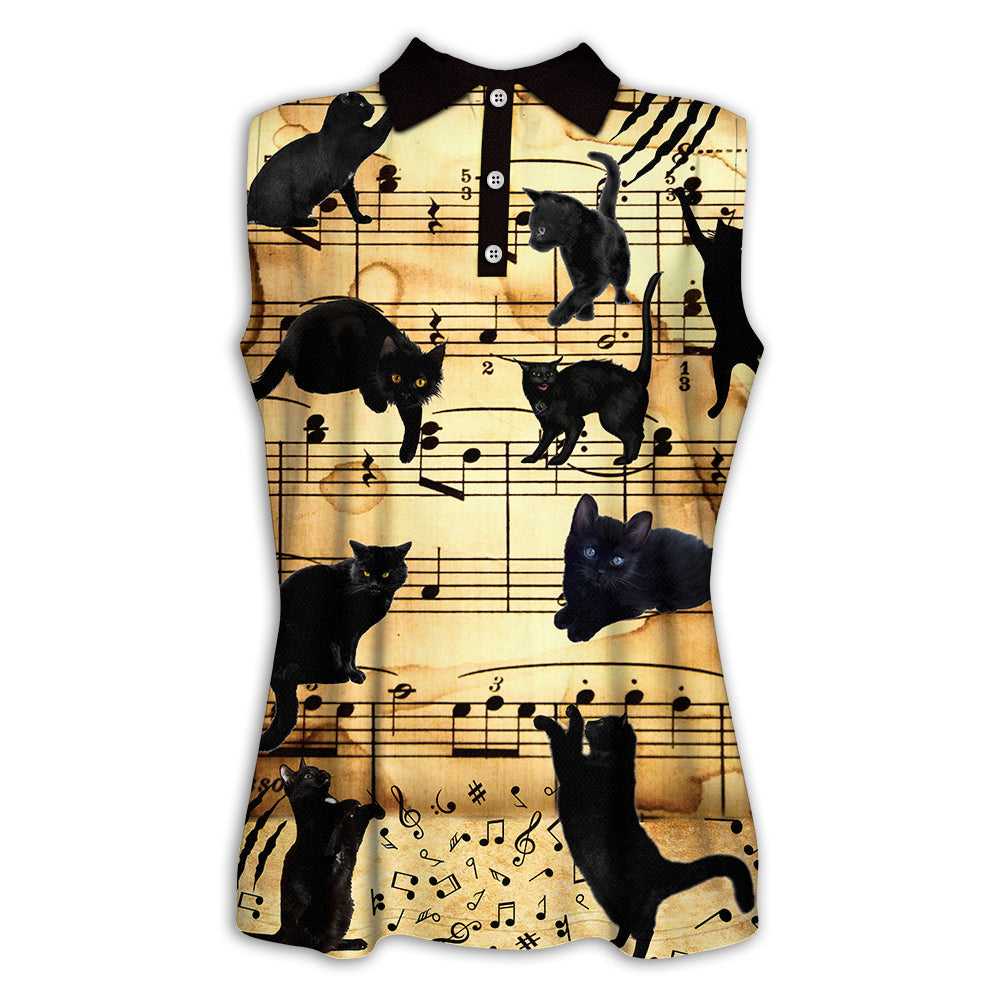 XS Black Cat Love Music Note - Women's Polo Shirt - Owls Matrix LTD
