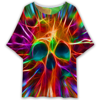 S Skull Rainbow Color Love Style - Women's T-shirt With Bat Sleeve - Owls Matrix LTD