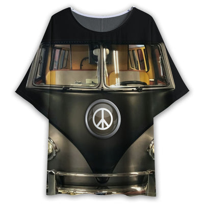 S Hippie Peace Black Van Vintage - Women's T-shirt With Bat Sleeve - Owls Matrix LTD