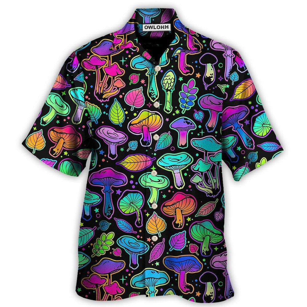 Hawaiian Shirt / Adults / S Mushroom Neon Colorful Bright With Leaf - Hawaiian Shirt - Owls Matrix LTD