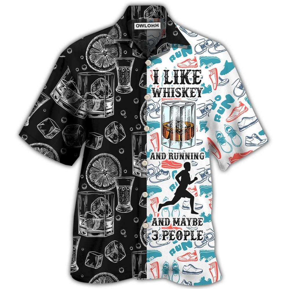 Hawaiian Shirt / Adults / S Wine Whiskey I Like Whiskey And Running - Hawaiian Shirt - Owls Matrix LTD