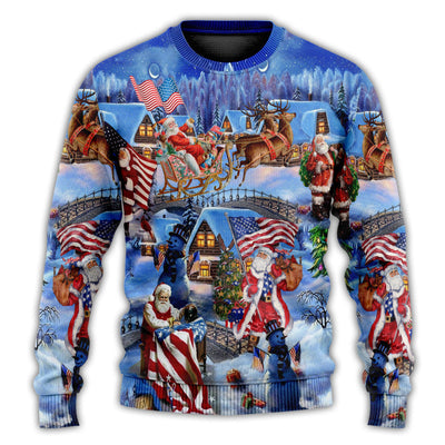 Christmas Sweater / S America Christmas Patriotic Santa Claus - Sweater - Ugly Christmas Sweaters - Owls Matrix LTD