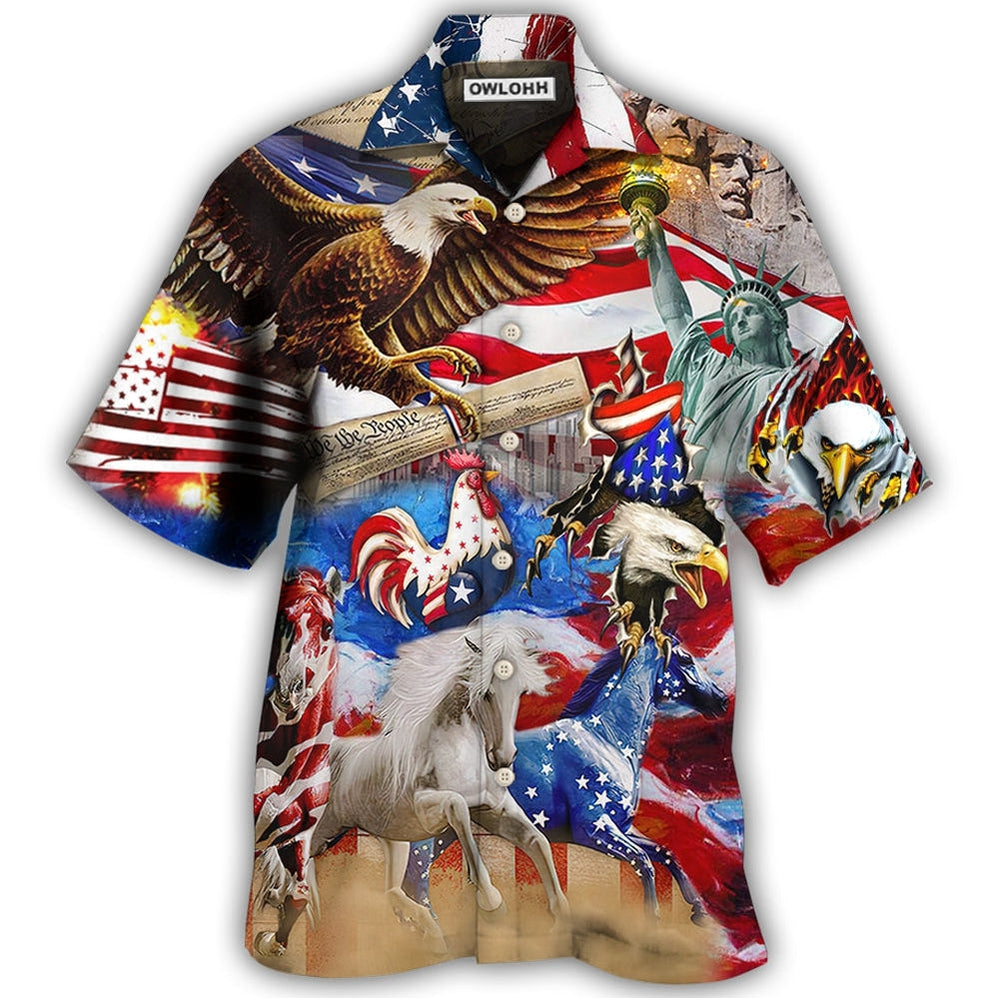 Hawaiian Shirt / Adults / S America Independence Day Animal Happy - Hawaiian Shirt - Owls Matrix LTD
