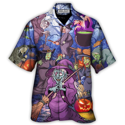Hawaiian Shirt / Adults / S Halloween Funny Witch Pumpkin In The Magic Forest - Hawaiian Shirt - Owls Matrix LTD