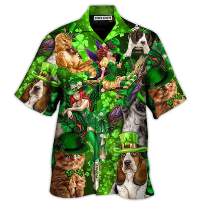 Hawaiian Shirt / Adults / S Irish Cat Girl St Patrick's Day Green Light - Hawaiian Shirt - Owls Matrix LTD
