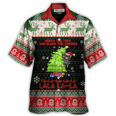 Hawaiian Shirt / Adults / S Cat Wreck The Tree Christmas Tree Light Funny Ugly Style - Hawaiian Shirt - Owls Matrix LTD