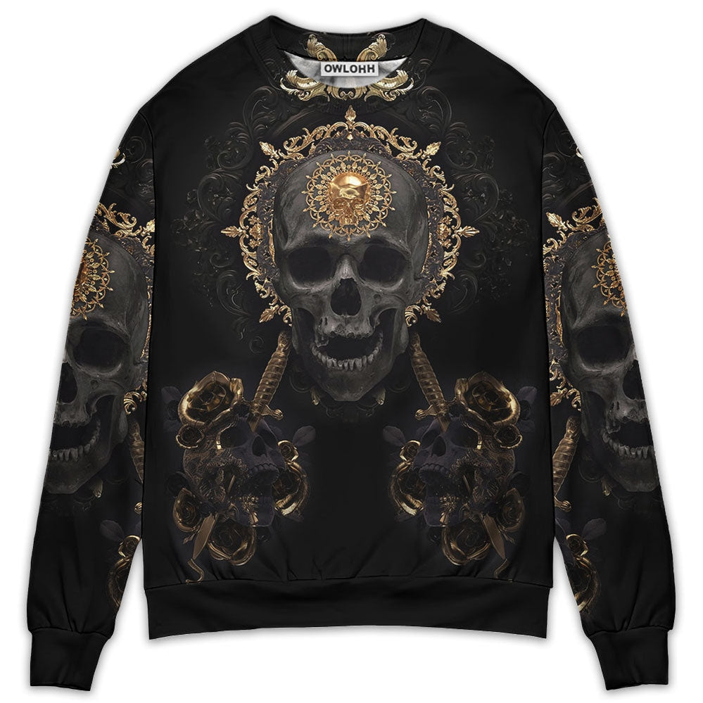 Sweater / S Skull Golden Skull True King Stay True Till Death - Sweater - Ugly Christmas Sweaters - Owls Matrix LTD
