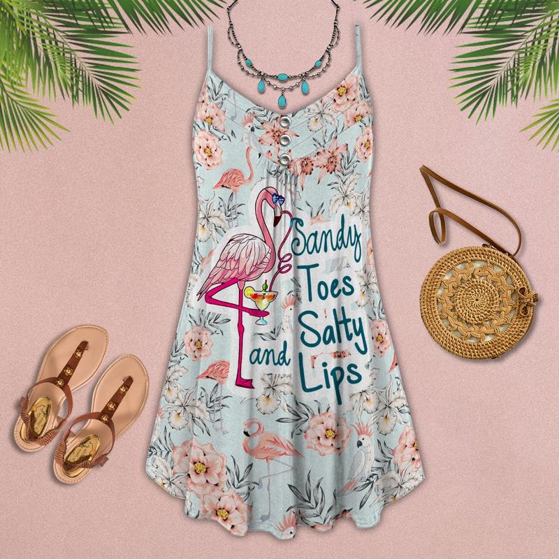 Flamingo Loves Toes Summer Tropical Vibes - Summer Dress - Owls Matrix LTD