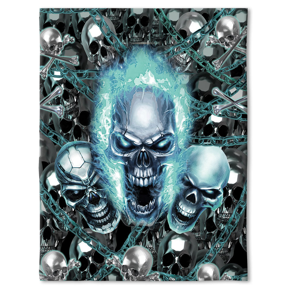 50" x 60" Skull Blue Flame Screaming - Flannel Blanket - Owls Matrix LTD