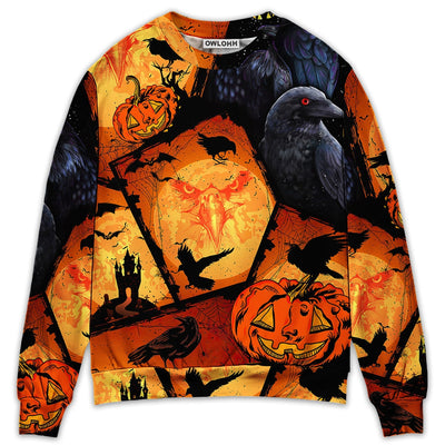 Sweater / S Halloween Raven Pumpkin Scary - Sweater - Ugly Christmas Sweaters - Owls Matrix LTD
