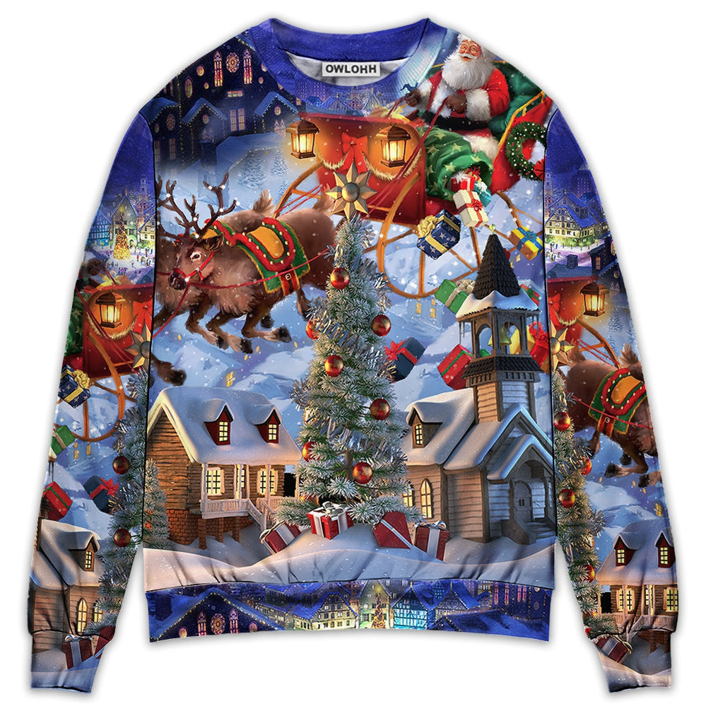 Sweater / S Christmas Rudolph Santa Claus Reindeer Gift Light Art Style - Sweater - Ugly Christmas Sweaters - Owls Matrix LTD