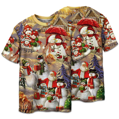 T-shirt / S Christmas Snowman Couple Love Xmas - Pajamas Short Sleeve - Owls Matrix LTD