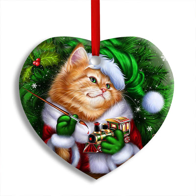 Christmas Cat Cute Kitten Meowy Xmas - Heart Ornament - Owls Matrix LTD