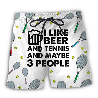 Beach Short / Adults / S Beer I Like Beer And Tennis And Maybe 3 People - Beach Short - Owls Matrix LTD