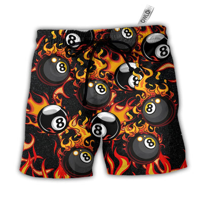 Beach Short / Adults / S Billiard Eight Ball Burning With Fire Flames - Beach Short - Owls Matrix LTD