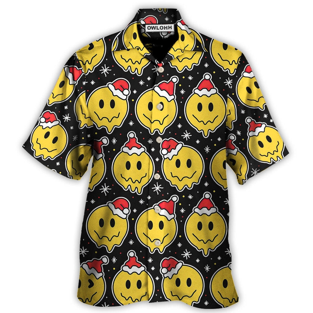 Hawaiian Shirt / Adults / S Christmas Smile Happy Face With Santa Hat - Hawaiian Shirt - Owls Matrix LTD