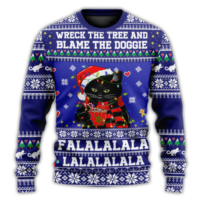 Christmas Sweater / S Black Cat Wreck The Tree And Blame The Doggies - Sweater - Ugly Christmas Sweaters - Owls Matrix LTD