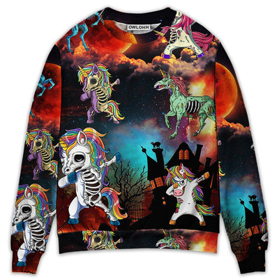 Sweater / S Halloween Zombie Unicorn Dabbing - Sweater - Ugly Christmas Sweaters - Owls Matrix LTD