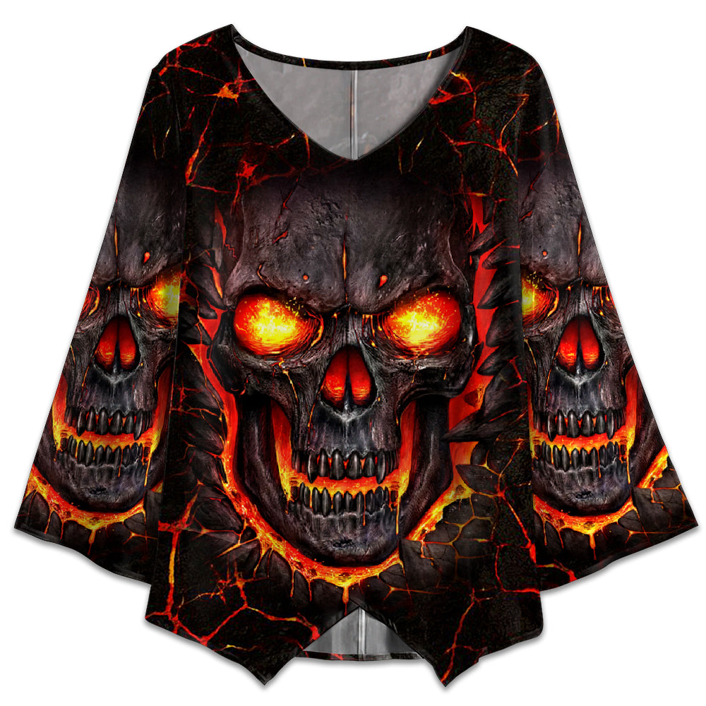 S Skull Devil Fire Angry - V-neck T-shirt - Owls Matrix LTD
