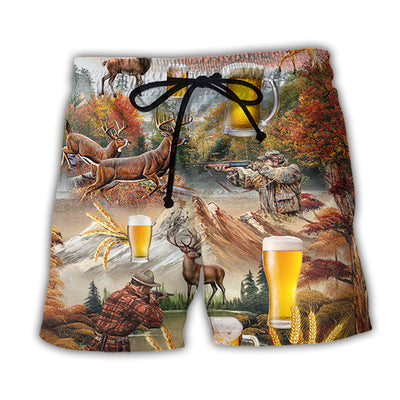 Beach Short / Adults / S Beer And Hunting Deer Autumn Moutain - Beach Short - Owls Matrix LTD