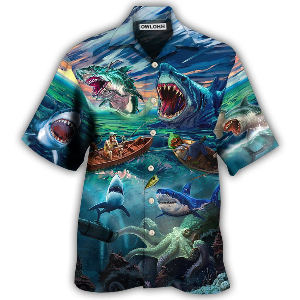 Hawaiian Shirt / Adults / S Fishing Shark Crazy Art Style - Hawaiian Shirt - Owls Matrix LTD