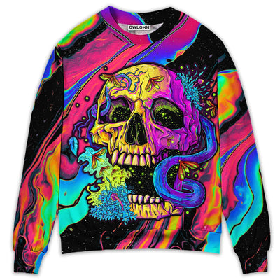 Sweater / S Skull And moth Night Butterfly Neon Style - Sweater - Ugly Christmas Sweaters - Owls Matrix LTD