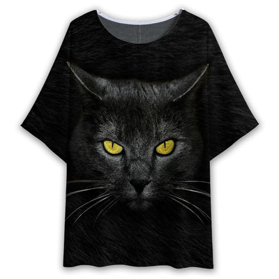 S Black Cat Darkness Style - Women's T-shirt With Bat Sleeve - Owls Matrix LTD
