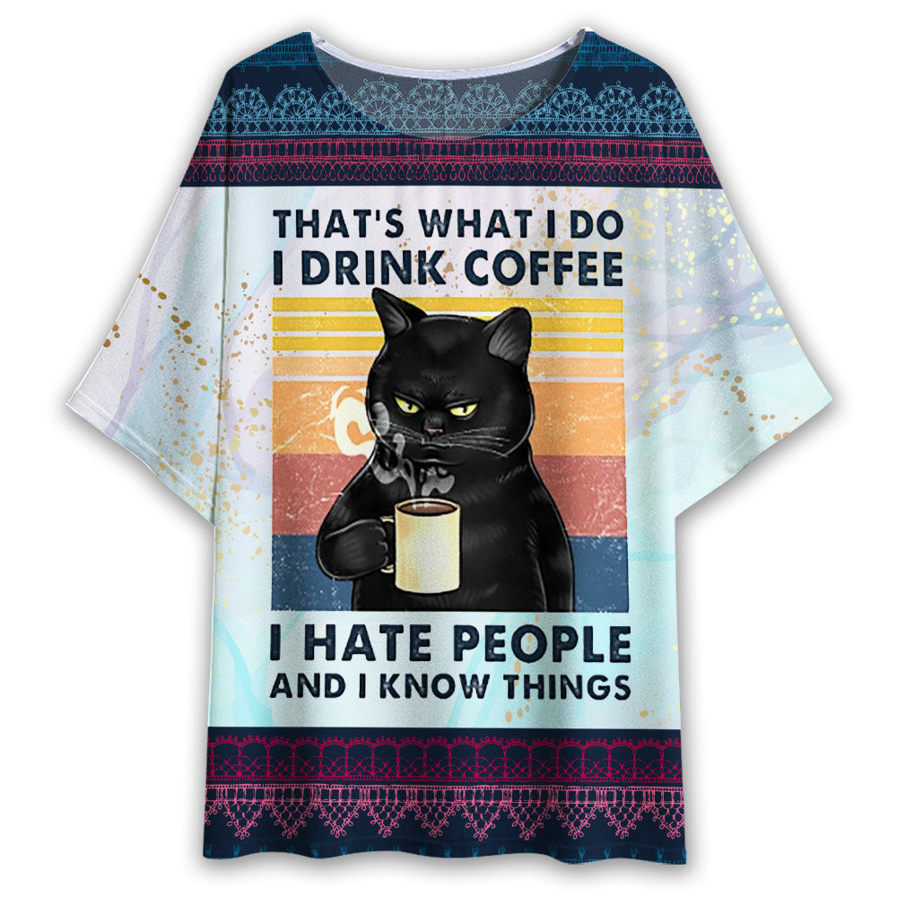 S Black Cat Coffee That's What I Do - Women's T-shirt With Bat Sleeve - Owls Matrix LTD