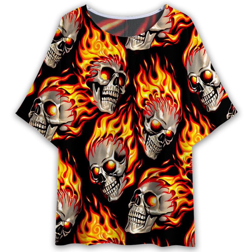 S Skull Fire Lighting Pattern - Women's T-shirt With Bat Sleeve - Owls Matrix LTD
