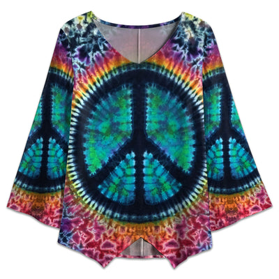 S Hippie Art Tie Dye - V-neck T-shirt - Owls Matrix LTD