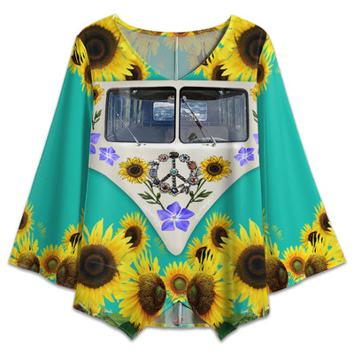S Hippie Peace Bus With Sunflowers - V-neck T-shirt - Owls Matrix LTD