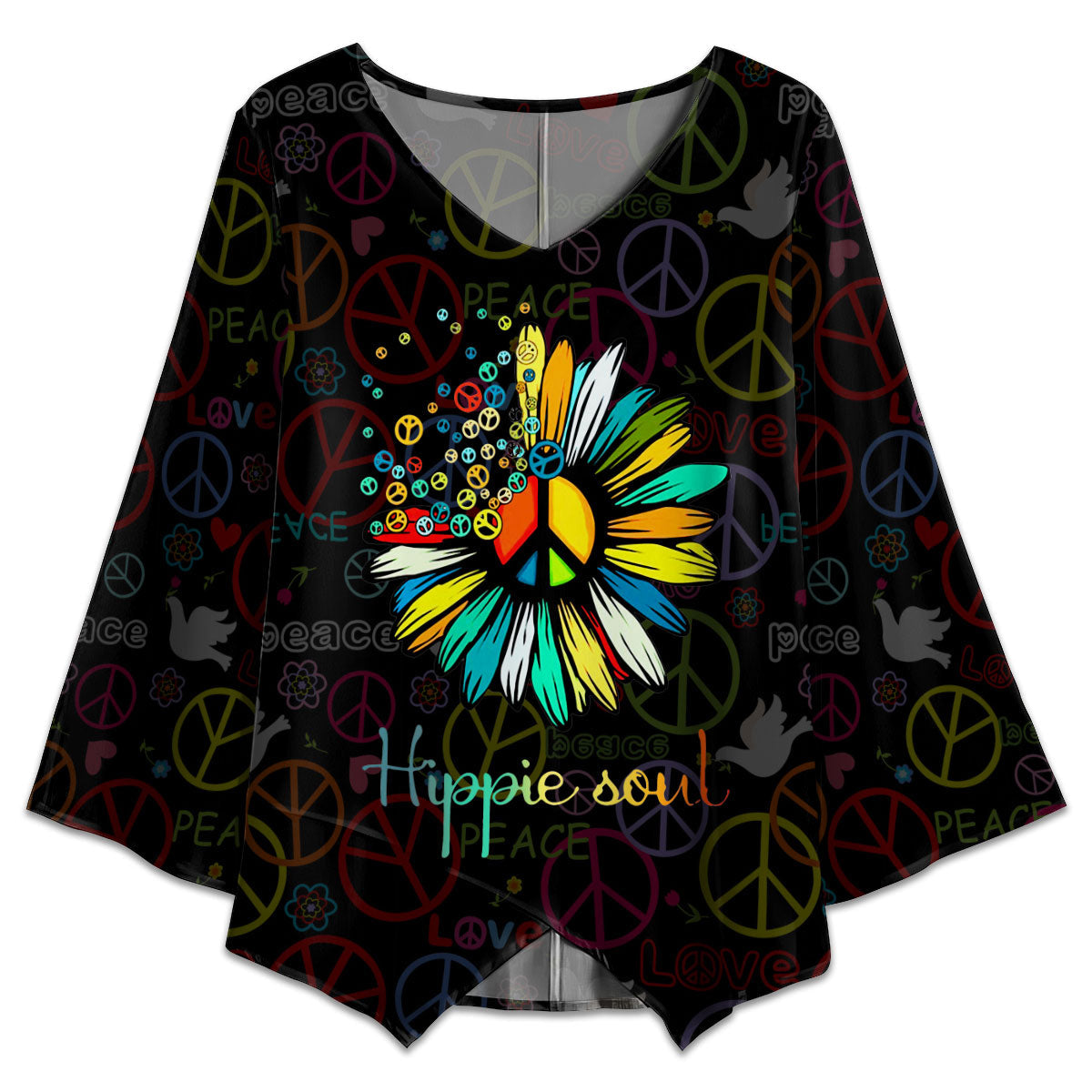 S Hippie Sunflower Hippie Soul Life - V-neck T-shirt - Owls Matrix LTD