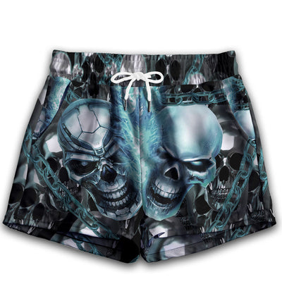 XS Skull Blue Flame Screaming - Women's Casual Shorts - Owls Matrix LTD
