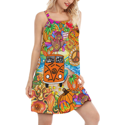 S Hippie Pumpkins Bus Colorful - Women's Sleeveless Cami Dress - Owls Matrix LTD