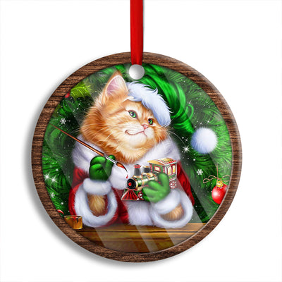 Pack 1 Christmas Cat Cute Kitten Meowy Xmas - Circle Ornament - Owls Matrix LTD