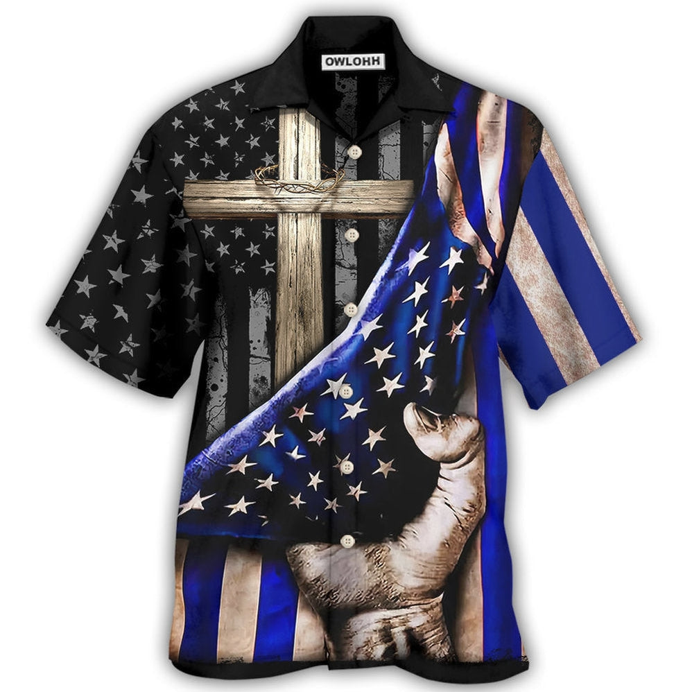 Hawaiian Shirt / Adults / S Jesus Back The Blue Faith Cross - Hawaiian Shirt - Owls Matrix LTD