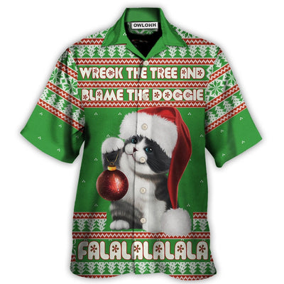 Hawaiian Shirt / Adults / S Cat Wreck The Tree And Blame The Doggie Falalala Christmas - Hawaiian Shirt - Owls Matrix LTD