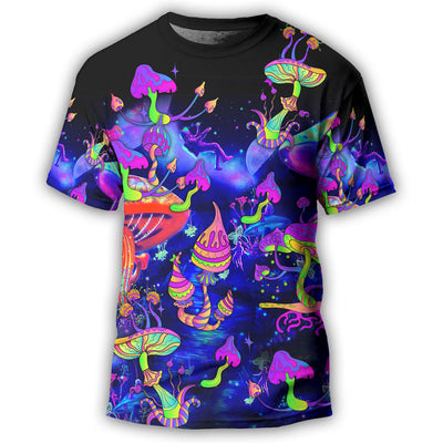 S Hippie Mushroom Galaxy Neon Colorful Art - Round Neck T-shirt - Owls Matrix LTD