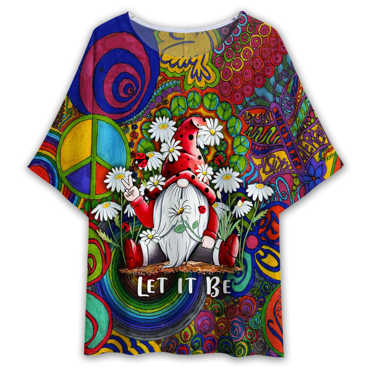 S Hippie Gnome With Daisy Let It Be - Women's T-shirt With Bat Sleeve - Owls Matrix LTD
