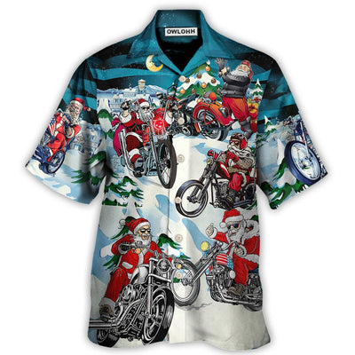 Hawaiian Shirt / Adults / S Christmas Santa Claus Driving Motorcycle - Hawaiian Shirt - Owls Matrix LTD