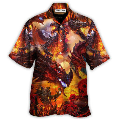 Hawaiian Shirt / Adults / S Dragon Red Skull Fire Art Style - Hawaiian Shirt - Owls Matrix LTD