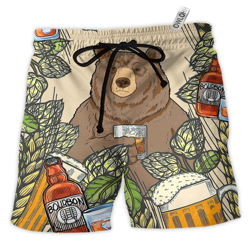 Beach Short / Adults / S Bear I Drink Bourbon - Beach Short - Owls Matrix LTD