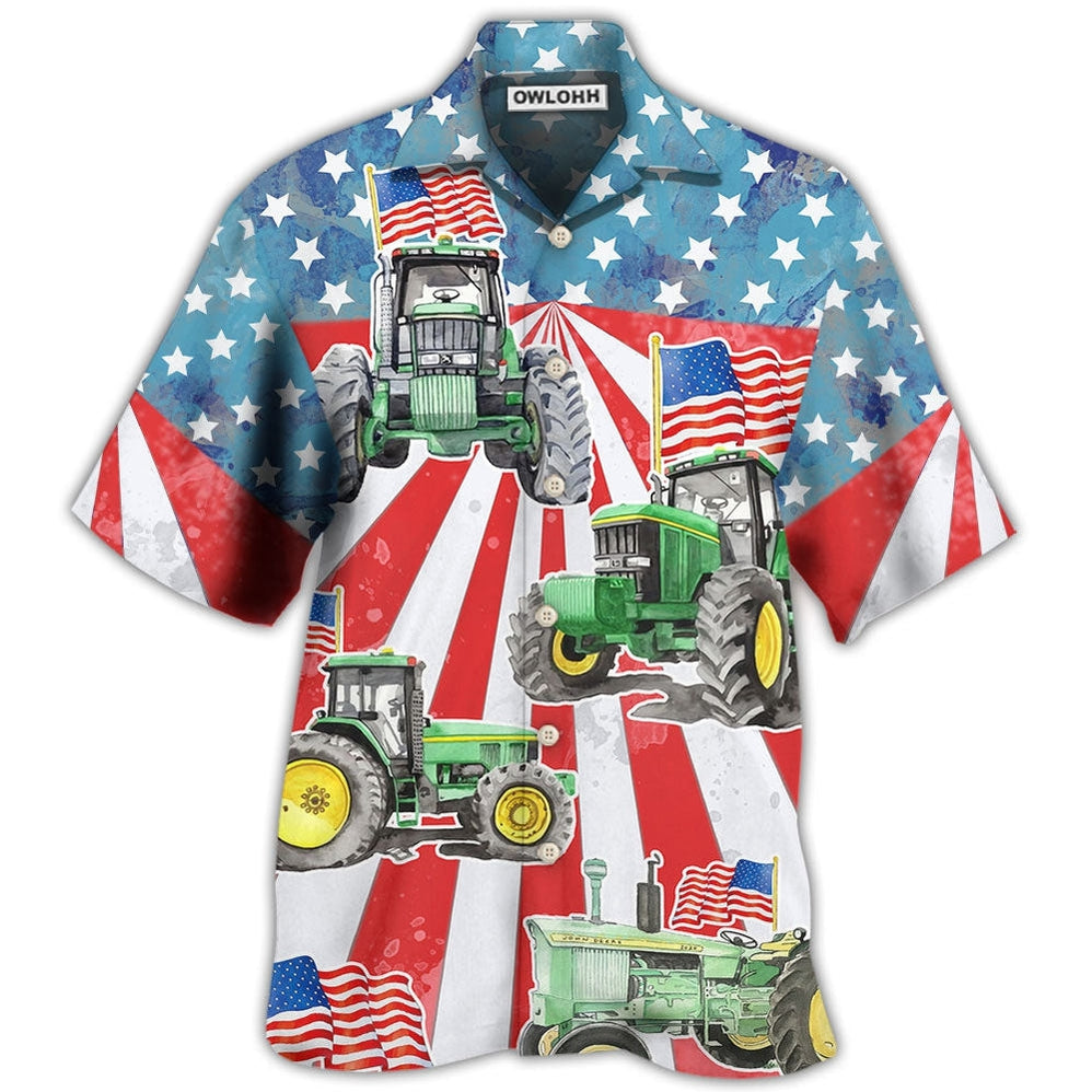 Hawaiian Shirt / Adults / S Tractor Independence Day Watercolor Tractor US Flag - Hawaiian Shirt - Owls Matrix LTD