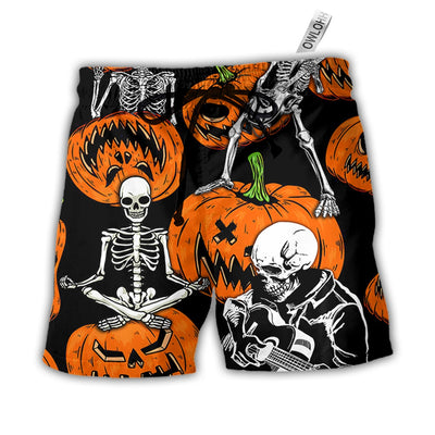 Beach Short / Adults / S Halloween Skeleton Pumpkin Scary - Beach Short - Owls Matrix LTD